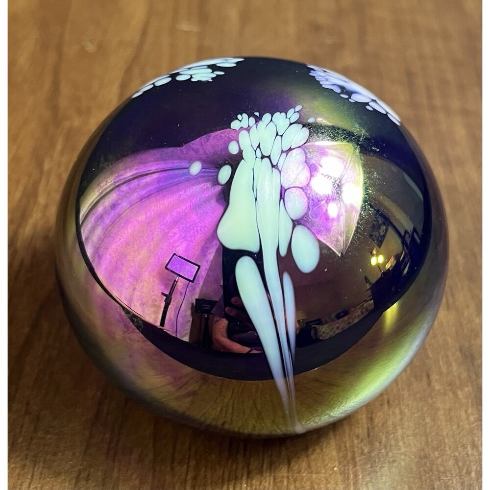The Glass Eye Studio 1984 Purple Iridescent Multicolor Paperweight Signed MSH